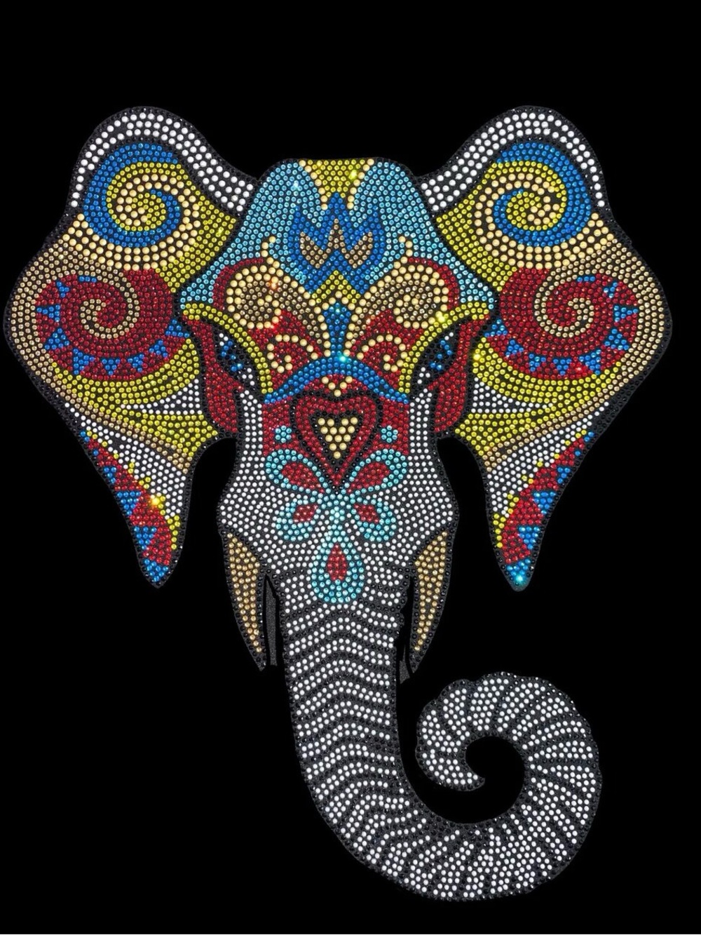 shirt crystal elephant premium rhinestone 3/4 sleeve black